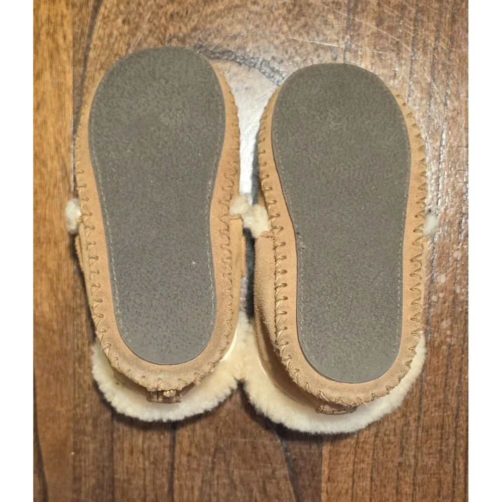 L.L.Bean Toddler 9-10 Shearling Booties Slippers Real Lamb Fur Suede Brown